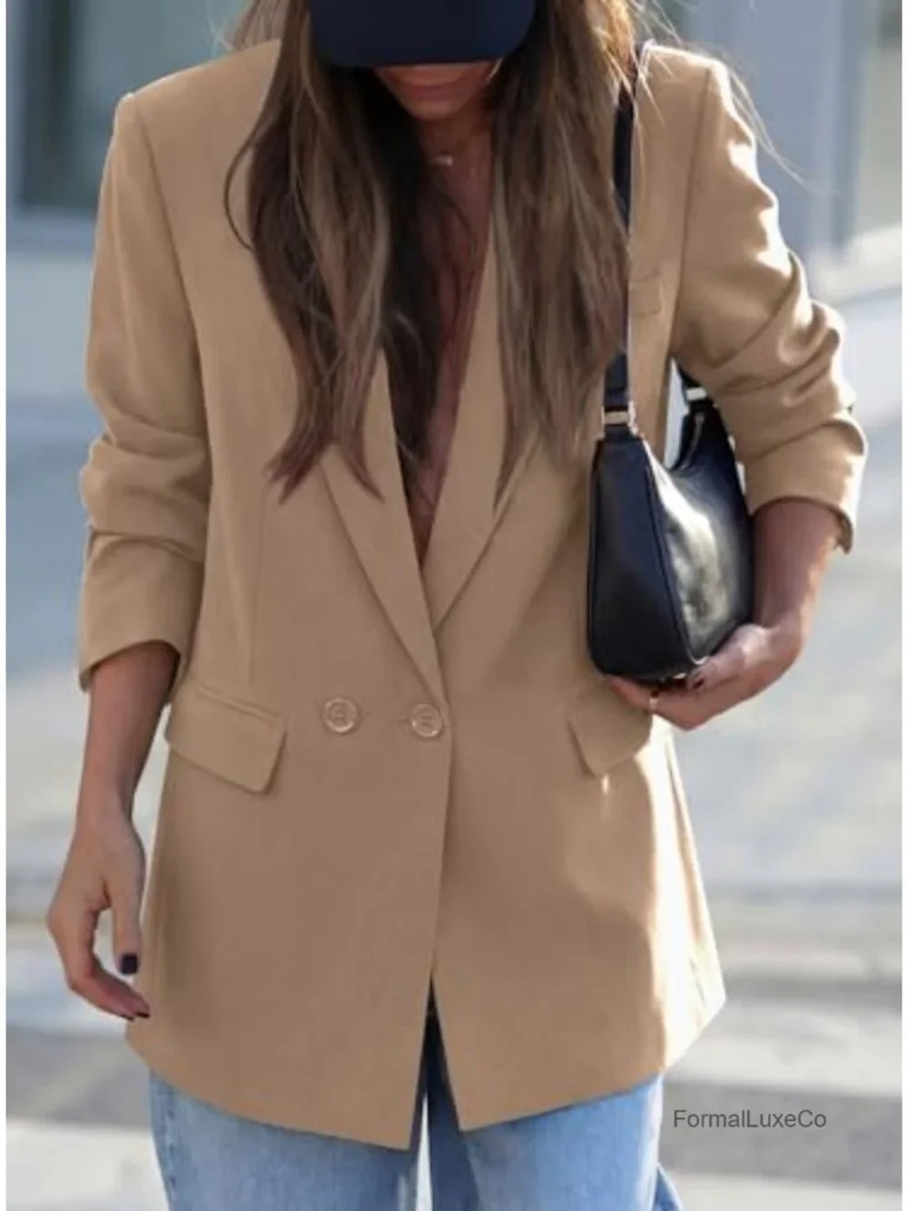 Women's Business Casual Long Sleeve Lapel Blazer with Pockets - Lightweight